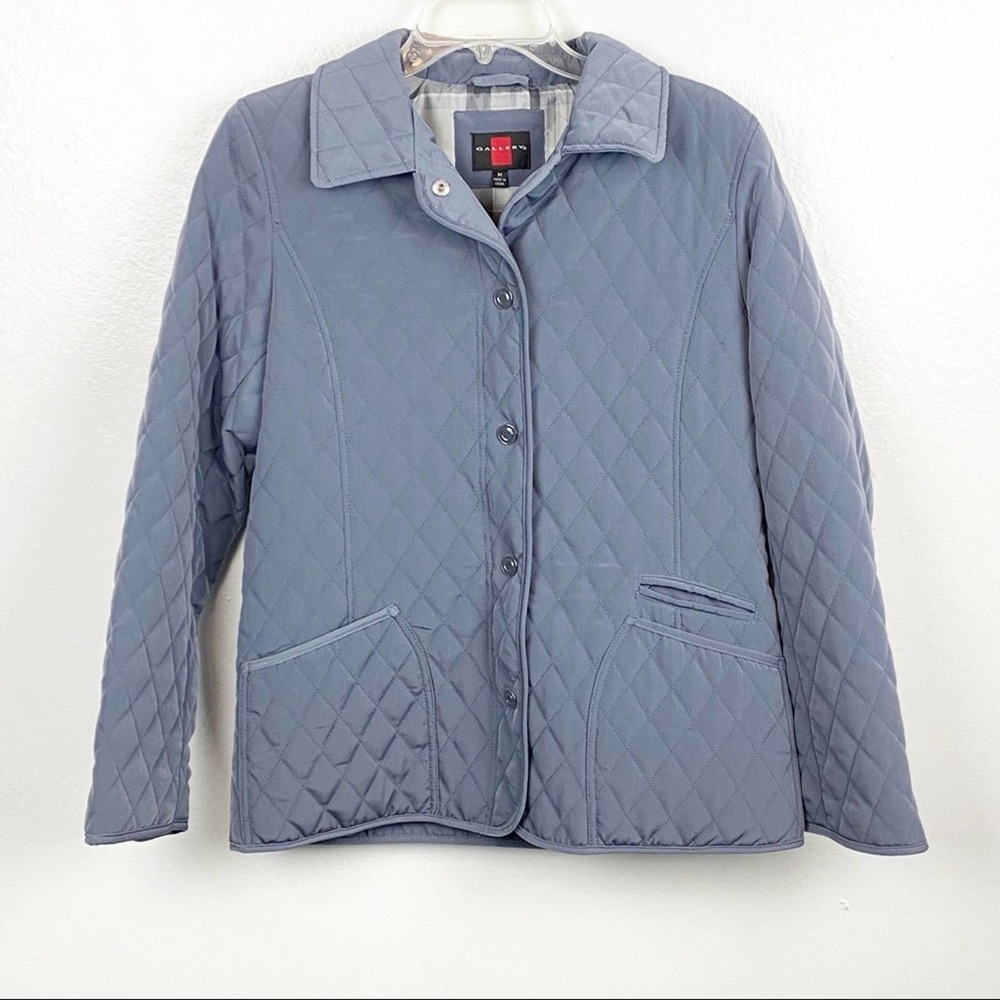 GALLERY Periwinkle Quilted Lined Interior Exterior Pocket Jacket, Size Medium